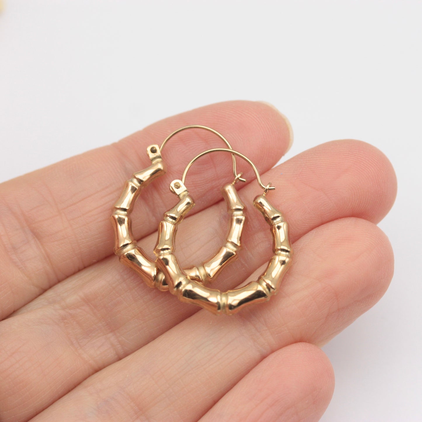 Pre-owned 9ct Yellow Gold Bamboo Hoop Earrings