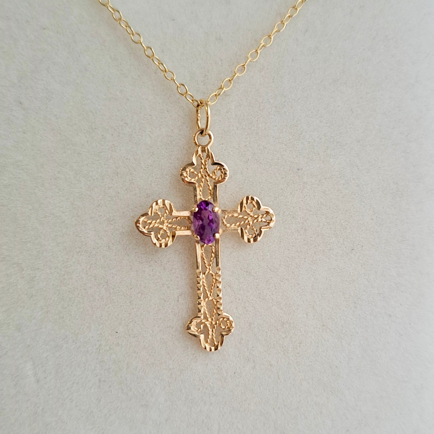 Vintage 9ct Gold Amethyst Cross Pendant