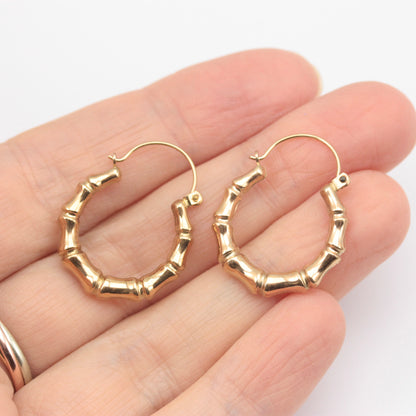 Pre-owned 9ct Yellow Gold Bamboo Hoop Earrings