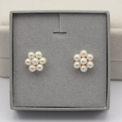 9ct Gold Freshwater Pearl Flower Stud Earrings