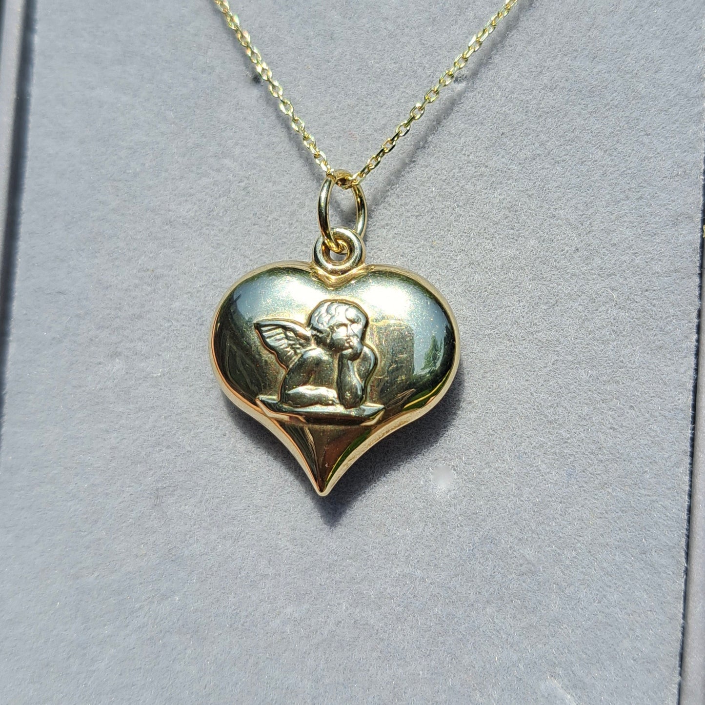 9ct Gold Cherub Puffy Heart Charm / Pendant