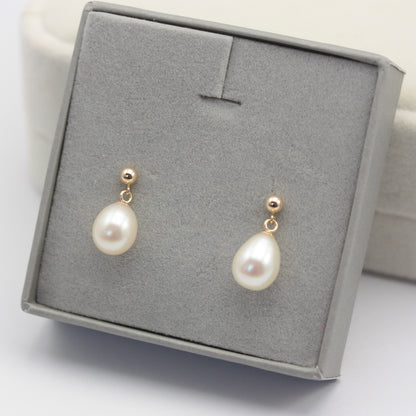 Solid 9ct Gold Teardrop Pearl Dangle Earrings