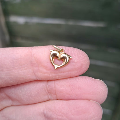 Mini 9ct Gold Dolphin Heart Charm / Pendant