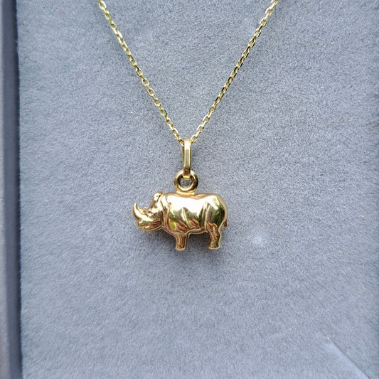 Mini 9ct Gold Puffy Rhino Charm / Pendant