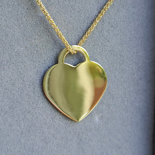 Solid 9ct Yellow Gold Heart Tag Pendant - New