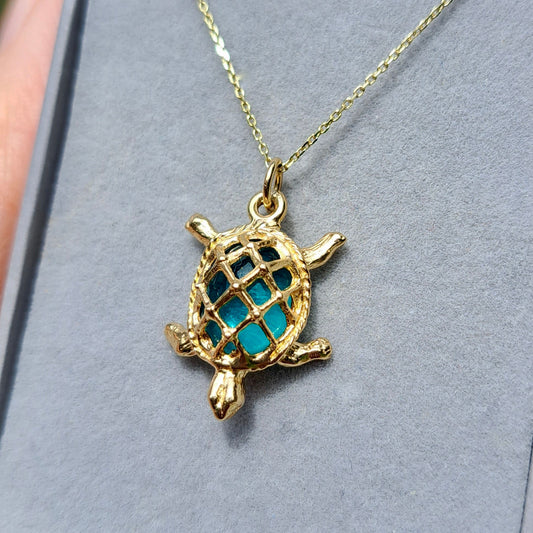 Solid 9ct Gold and Green Glass Tortoise Charm