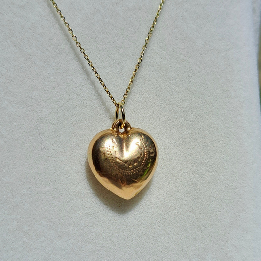 Vintage 9ct Gold Patterned Heart Charm, 1956