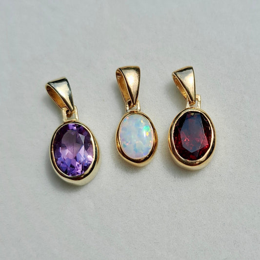 Solid 9ct Gold Gemstone Solitaire Pendants, New