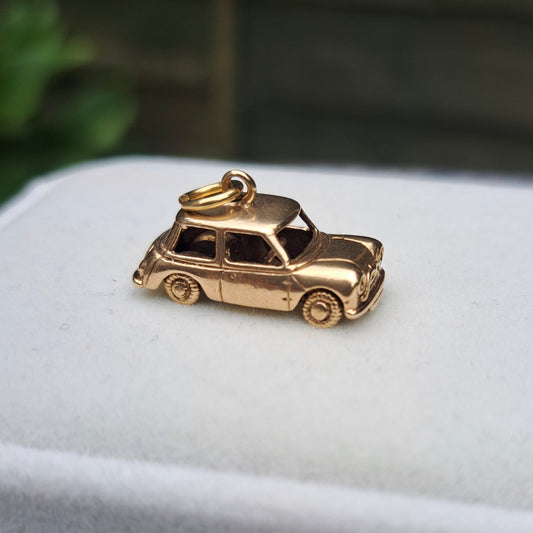 Heavy Vintage 9ct Gold Car Charm with Articulated Wheels, 1966