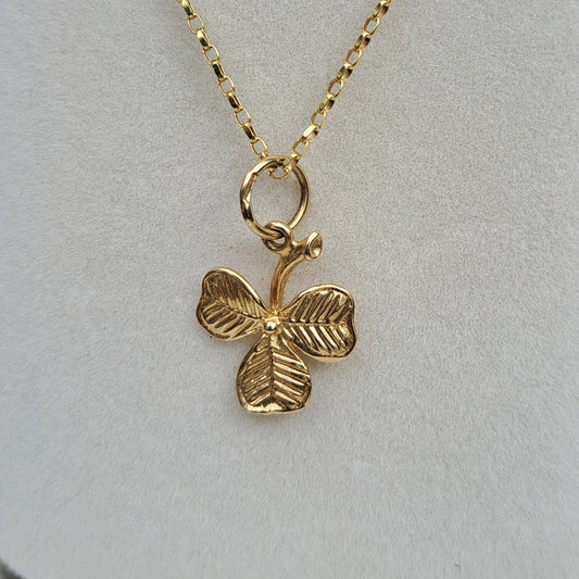 Solid 9ct Gold Four Leaf Clover / Shamrock Pendant