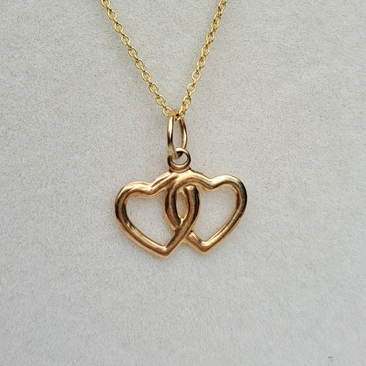 Vintage 9ct Gold Double Heart Charm / Pendant