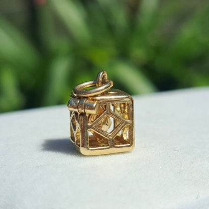 Rare Vintage 9ct Gold Opening Dice / Box Charm with Playing Cards Inside, 1963