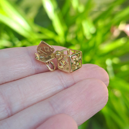 Rare Vintage 9ct Gold Opening Dice / Box Charm with Playing Cards Inside, 1963