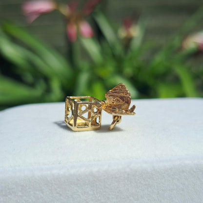 Rare Vintage 9ct Gold Opening Dice / Box Charm with Playing Cards Inside, 1963