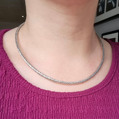 Chunky Sterling Silver Twisted Omega Chain Necklace, 24g,  3.6mm, 18" Hallmarked