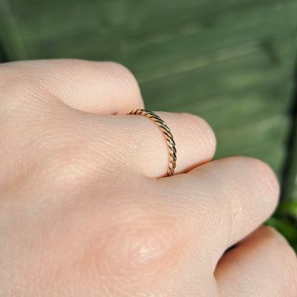 Vintage 9ct Tri Colour Gold Skinny Twist Band Ring, 1977