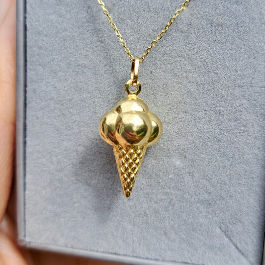 9ct Gold Puffy Ice Cream Cone Charm