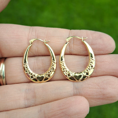 Pre-owned 9ct Gold Hearts Design Creole Hoop Earrings