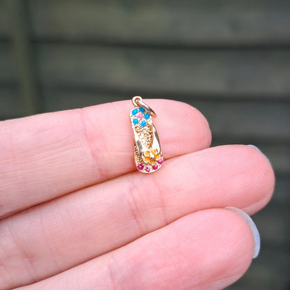 14ct Yellow Gold and Colourful Enamel Flip Flop Charm