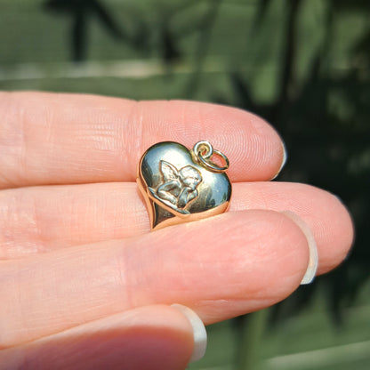 9ct Gold Cherub Puffy Heart Charm / Pendant