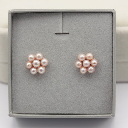 9ct Gold Freshwater Pearl Flower Stud Earrings