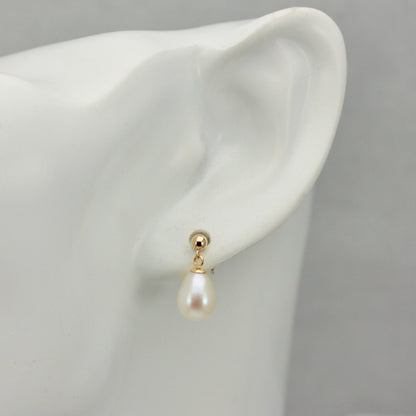 Solid 9ct Gold Teardrop Pearl Dangle Earrings