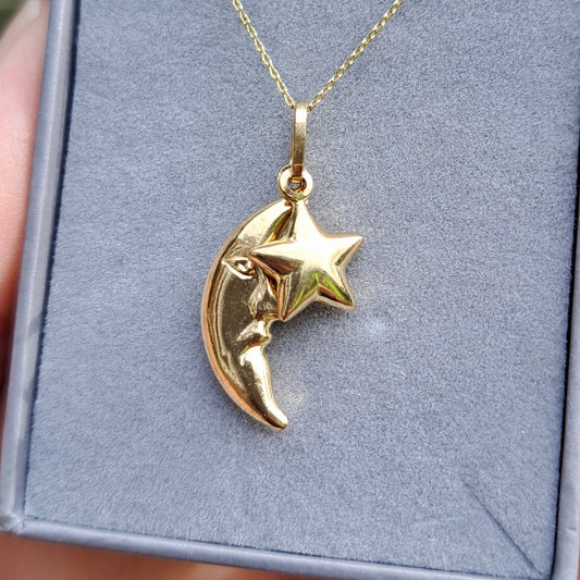 9ct Gold Moon and Star Charm