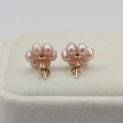 9ct Gold Freshwater Pearl Flower Stud Earrings