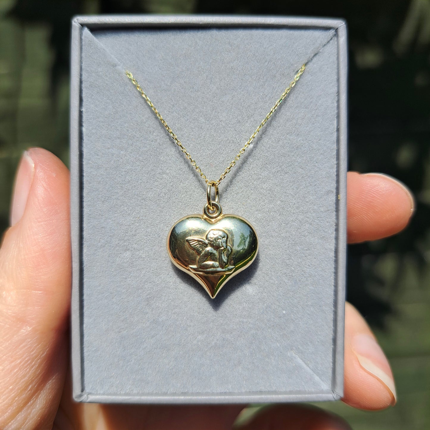 9ct Gold Cherub Puffy Heart Charm / Pendant