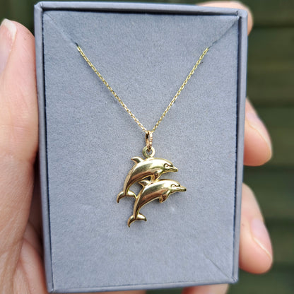 9ct Gold Double Dolphin Charm / Pendant