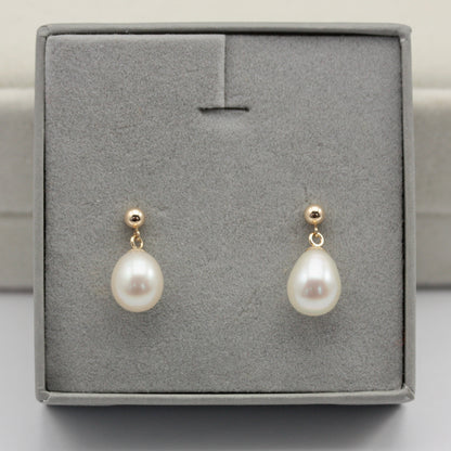 Solid 9ct Gold Teardrop Pearl Dangle Earrings