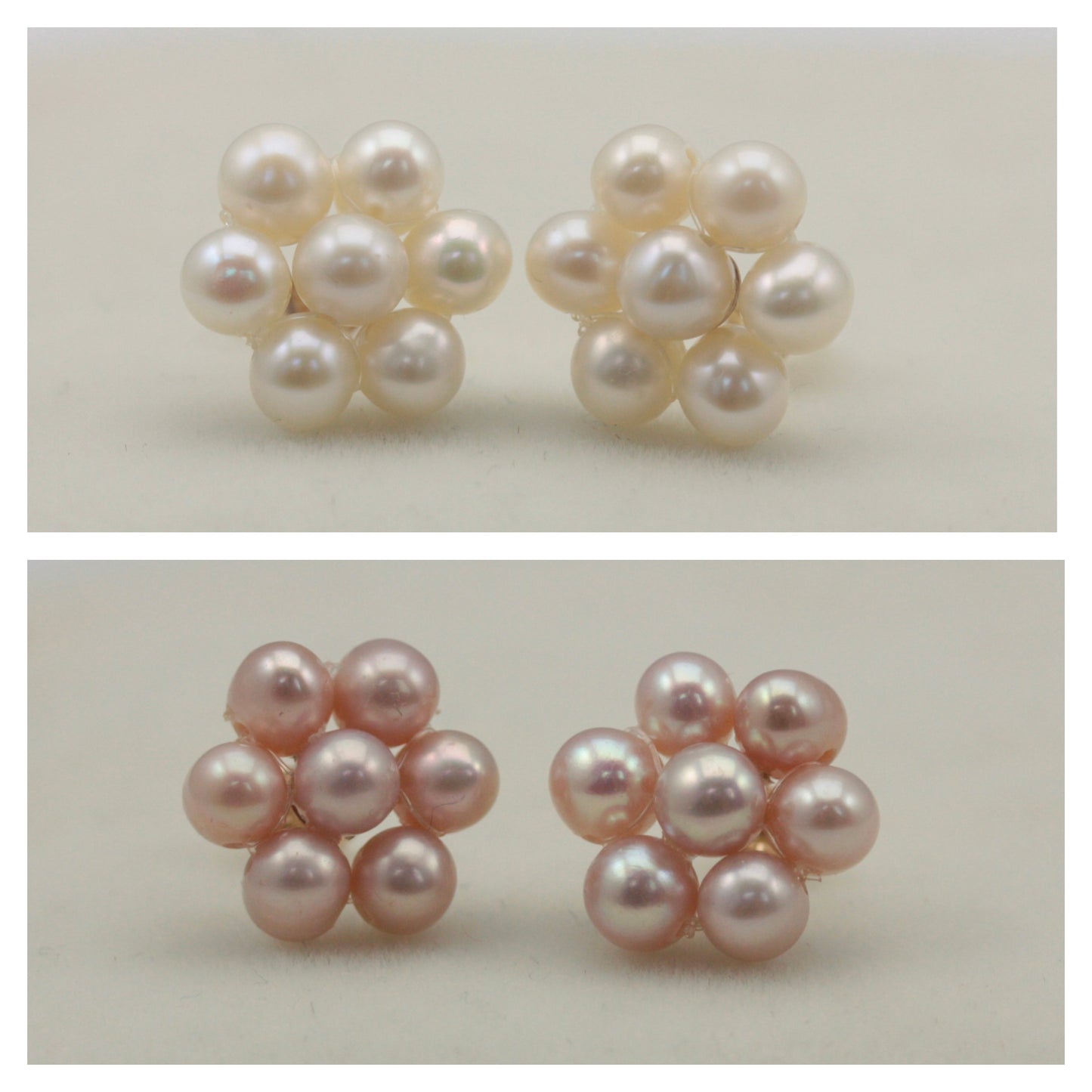 9ct Gold Freshwater Pearl Flower Stud Earrings